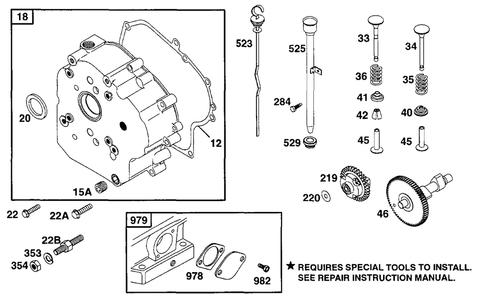 Crankcase Cover Cam Diagram and Parts List for 222417-0151-XX  Briggs and Stratton Engine